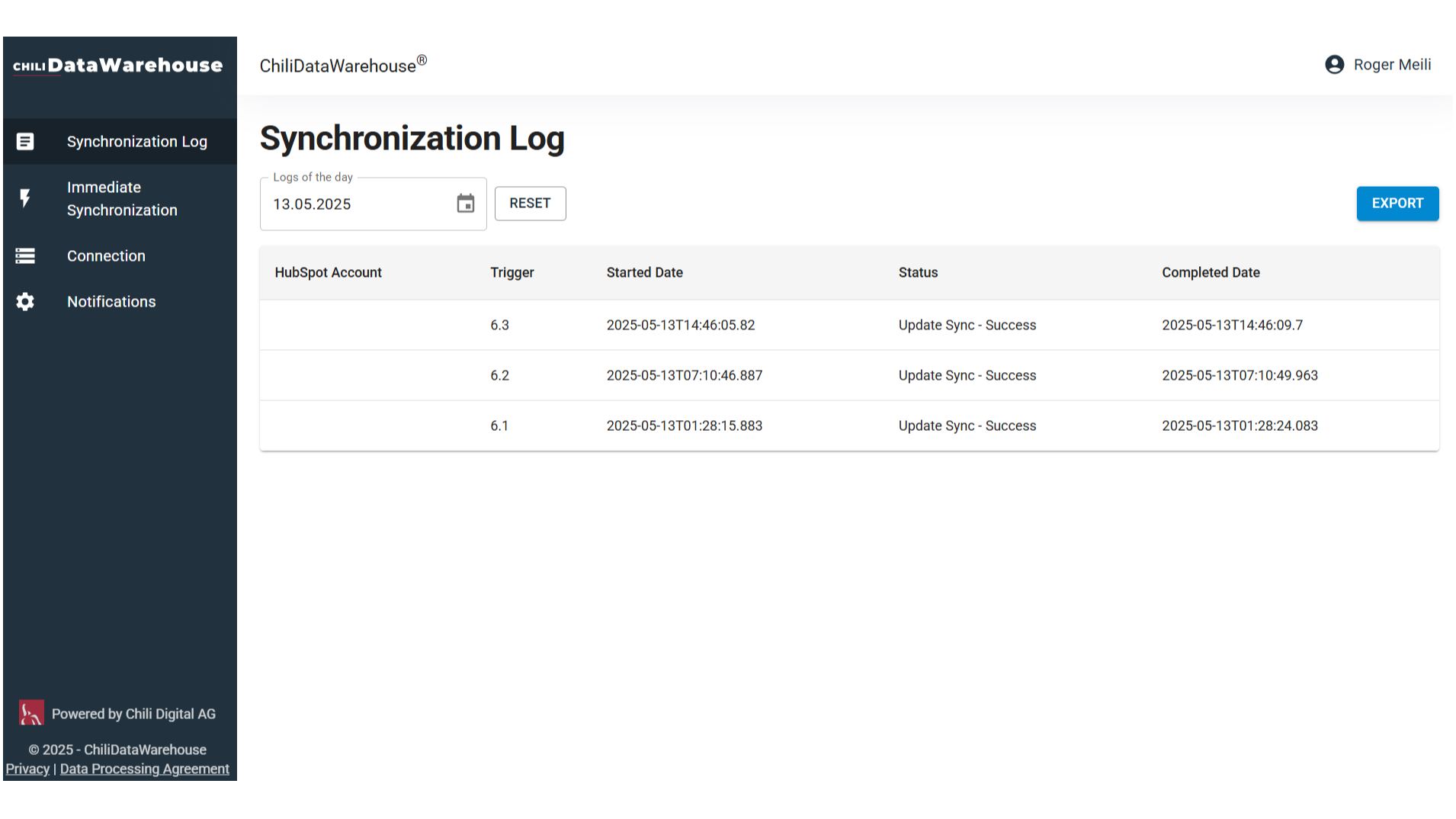 ChiliDatawarehouse Synchronization Log